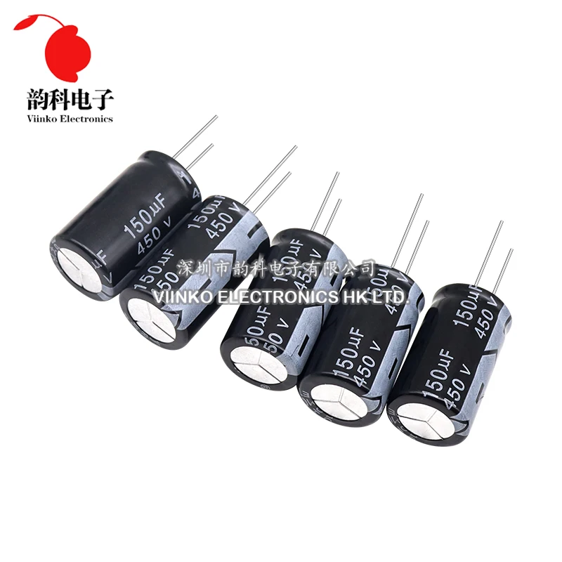 Capacitor eletrolítico de alumínio 450V, 1UF, 2,2 UF, 3,3 UF, 4,7 UF, 10UF, 22UF, 33UF, 47UF, 68UF, 82UF, 100UF, 150UF, 180UF, 220UF, 5 PCes