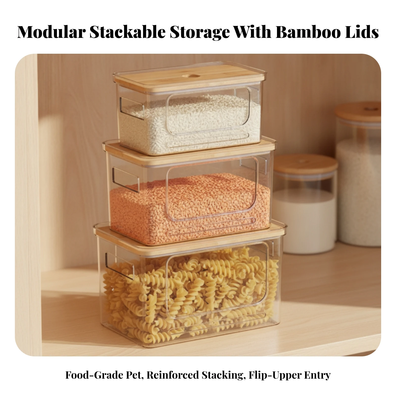 3 Pieces Plastic Boxes with Bamboo Lids Transparent Clear Containers with Wooden Lids Stackable Storage Box BPAwithout Food-Safe