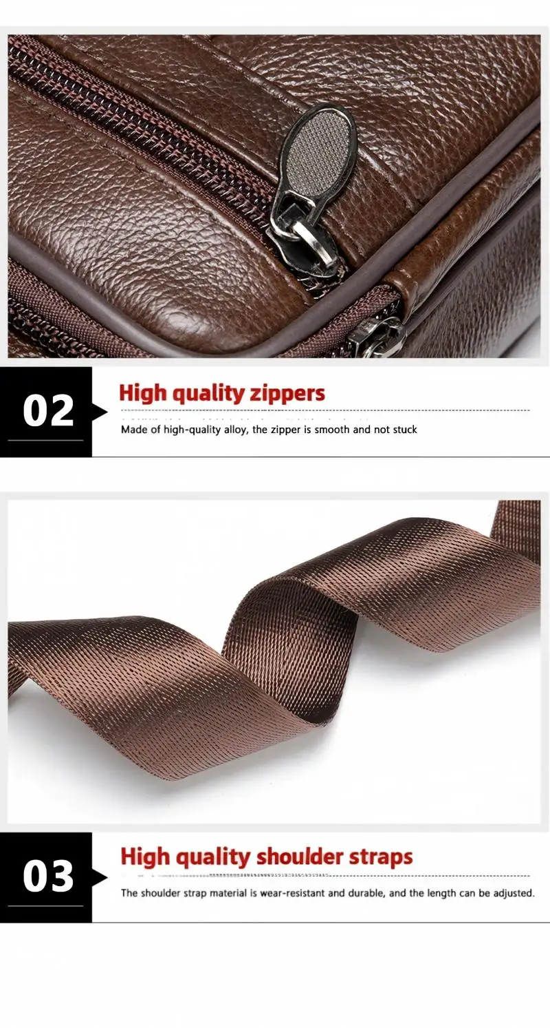 Echte Leder Vintage Messenger Bag für Herren, hochwertige Schulter-Umhängetasche mit mehreren Fächern, verstellbarem Riemen, für Business, Freizeit und Reisen – Detail 3