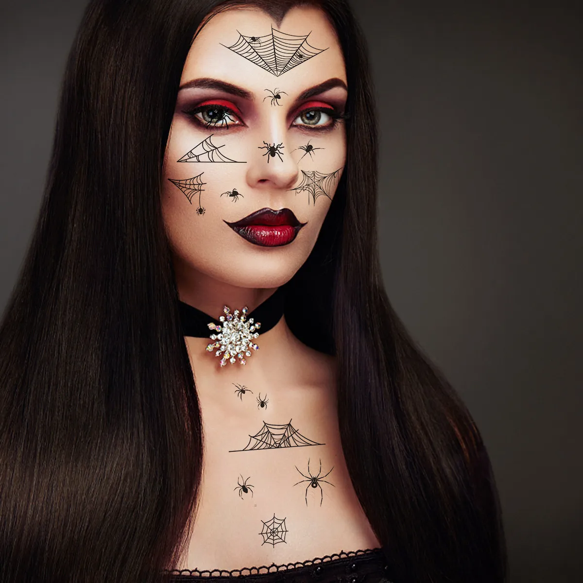 

8 Sheets Temporary Face Sticker Stickers Waterproof Tattoos Party Halloween Spider Web