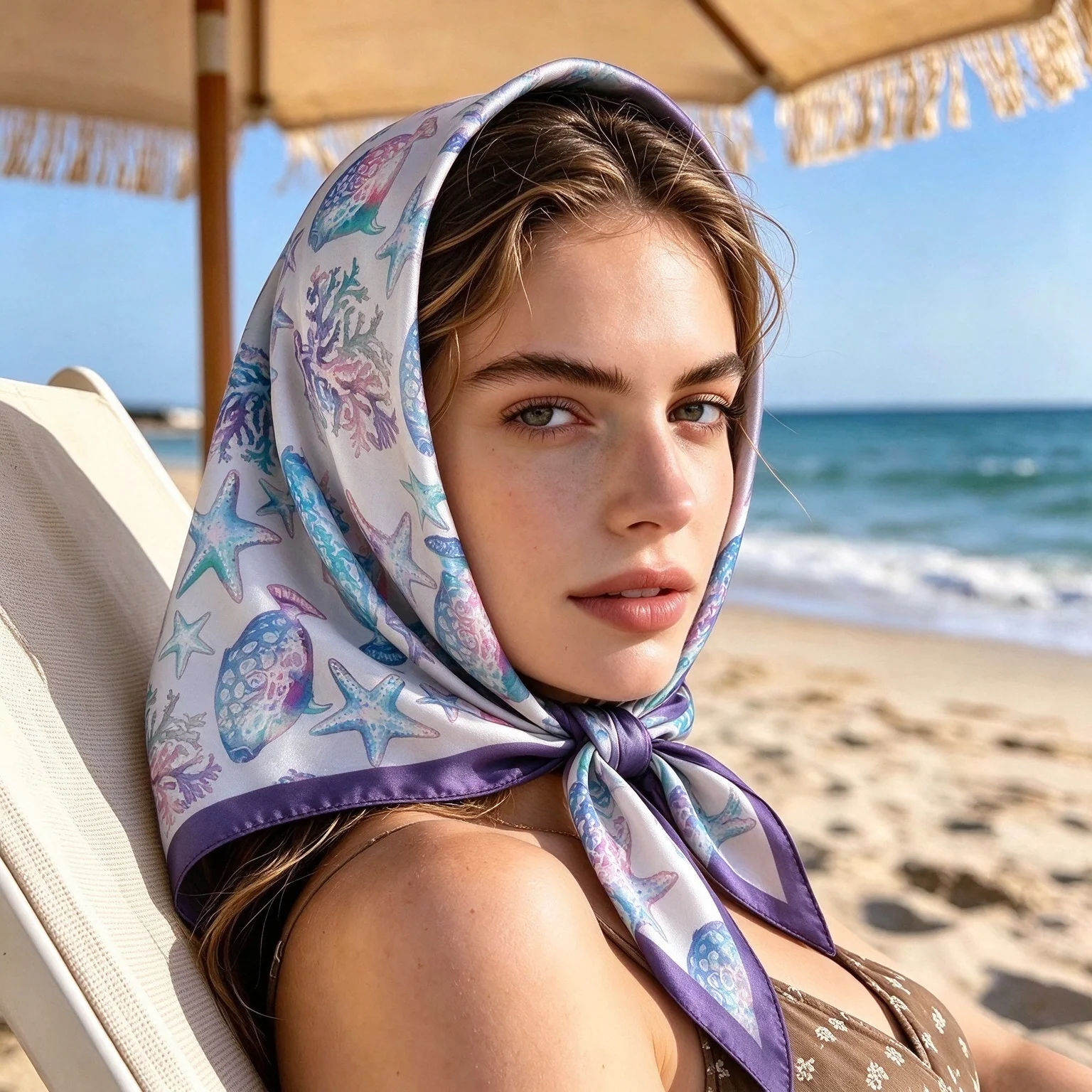 2026 New Square Scarf For Women Bandanas Ocean Printed Hijab Elegant Scarves Neckerchief Fashion Beach Shawl Wraps