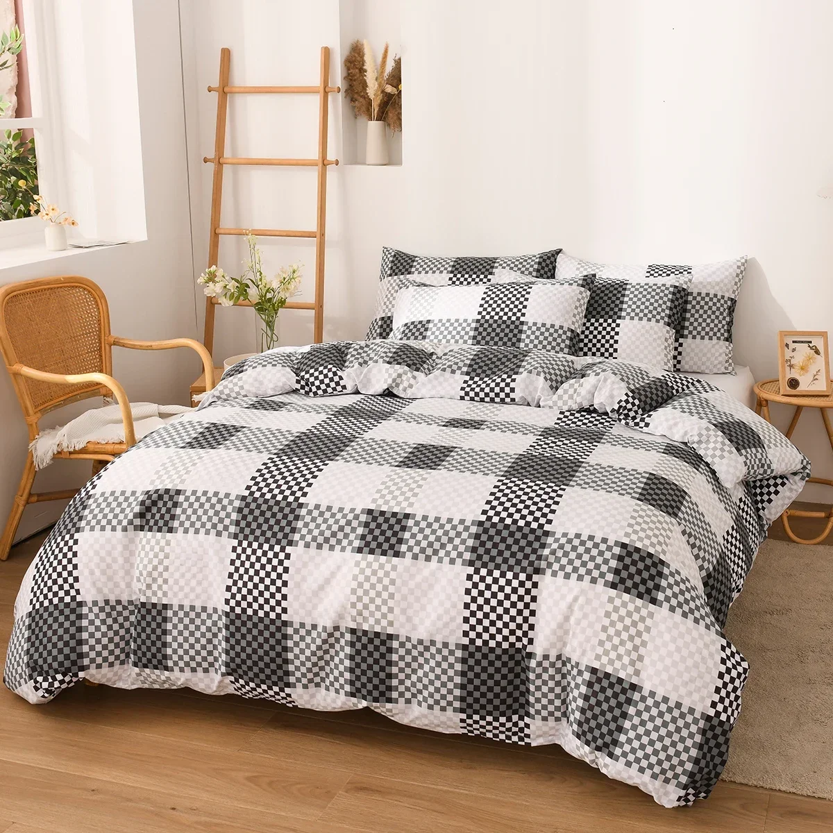 Plaid Duvet Cover Set Queen King Size Geometric Bedding Set Modern Abstract Square Mosaic Grid Comforter Cover With Pillowcases