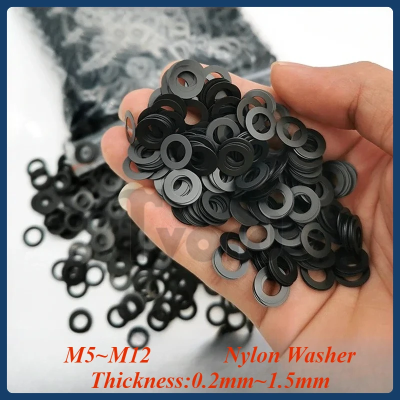 

Black Nylon Washer M5 M6 M6.5 M7 M8 M8.5 M10 M12 Hard Plastic Ultra-Thin Insulating Flat Gasket Thickness 0.2mm~1.5mm