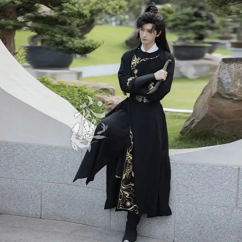 حجم كبير 3XL Hanfu زي الرجال الصينية التقليدية التطريز الأسود Hanfu كرنفال تأثيري حلي حفلة الزي Hanfu XXL