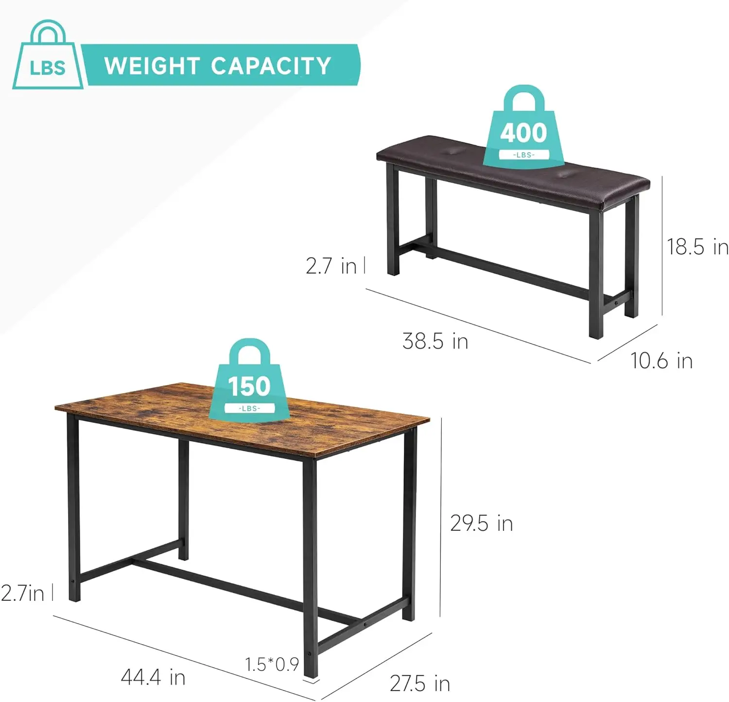 طقم طاولة طعام بني لـ 4 أشخاص، طقم طاولة غرفة طعام مستطيلة مع مقاعد منجدة، 3 قطع/مجموعة طاولة مطبخ، شقة منزلية