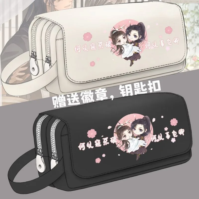 Anime The Husky and His White Cat Shizun Chu Wanning Mo Ran Cartoon Oxford Cloth estudiante Flip Pen Bag Pencil Case Stationery