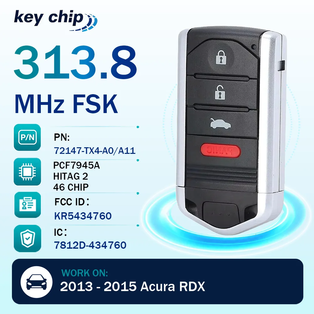 key chip for Acura RDX ILX 2013 2014 2015 M3N5WY8145 KR5434760313.8MHz  Remote Car Key Fob for Acura TL 2009 2010 2011 2012