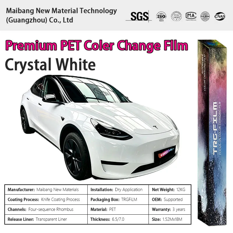 TRG High Quality Vehicle Color Change Film: Crystal White (Bright PET Vinyl Film - Original Automotive Paint Series)
