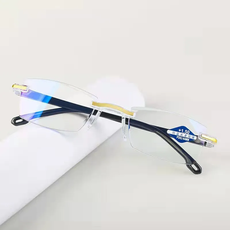 New Men Women Rimless Reading Glasses Anti Blue Light Bifocal Far Near Magnification Eyewear Presbyopic Glasses +1.0 to +4.0