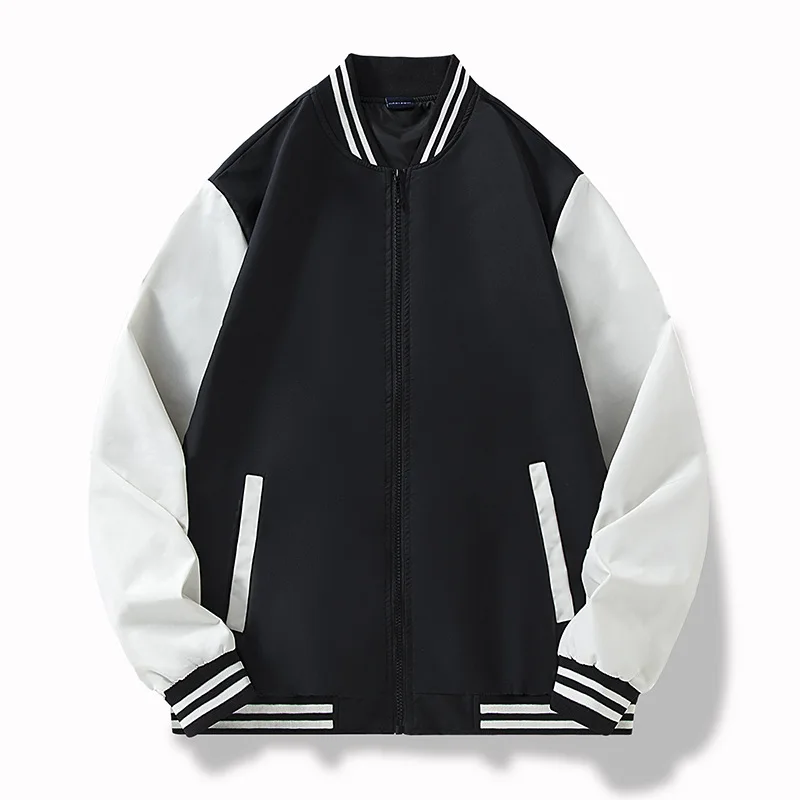 Autumn Man Jacket New Contrast Color Striped Stand Collar Men Baseball Uniform Long Sleeve Zipper Oversize Casual Male Coat