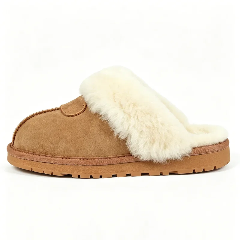 Natural Fur Slippers for Women Winter Warm Indoor Soft Wool Cow Suede Home Slippers High Quality 2026 Ladies Slip-On Footwear view 2