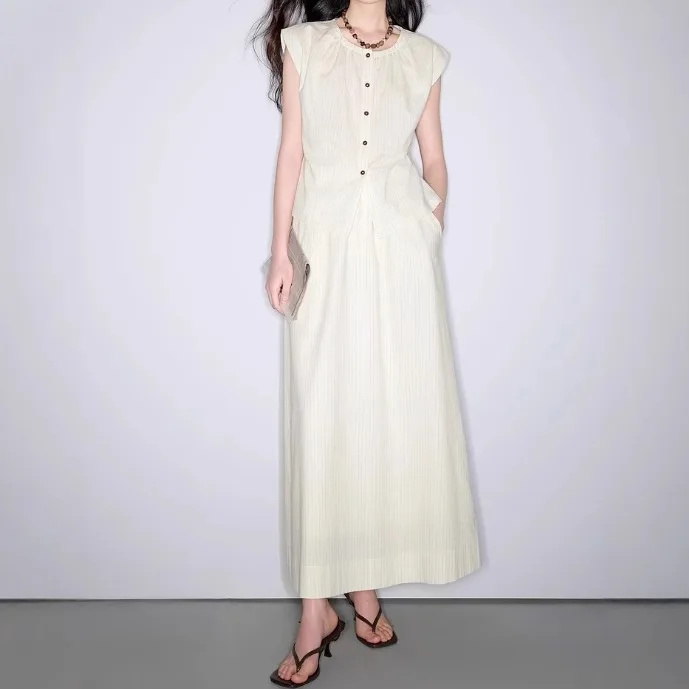 2025年夏新作 白ストライプスーツ トップス スカート ツーピース 通勤