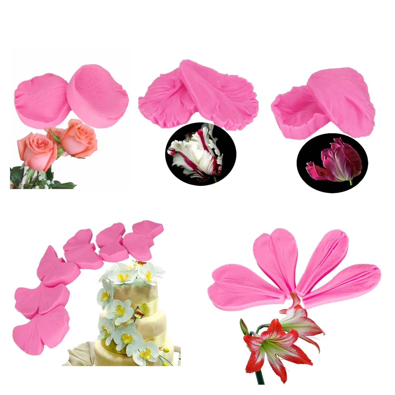 Moule à gâteau en Silicone, pétales de Rose, veineuse, outil de sucre, méridiens, fleur, Simulation de pâte à gomme