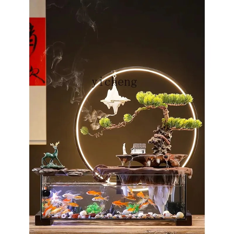 bj-7 Change Water Ecological Glass Fish Tank Landscape Rockery Flowing Water Ornaments Circulating Water Decorations