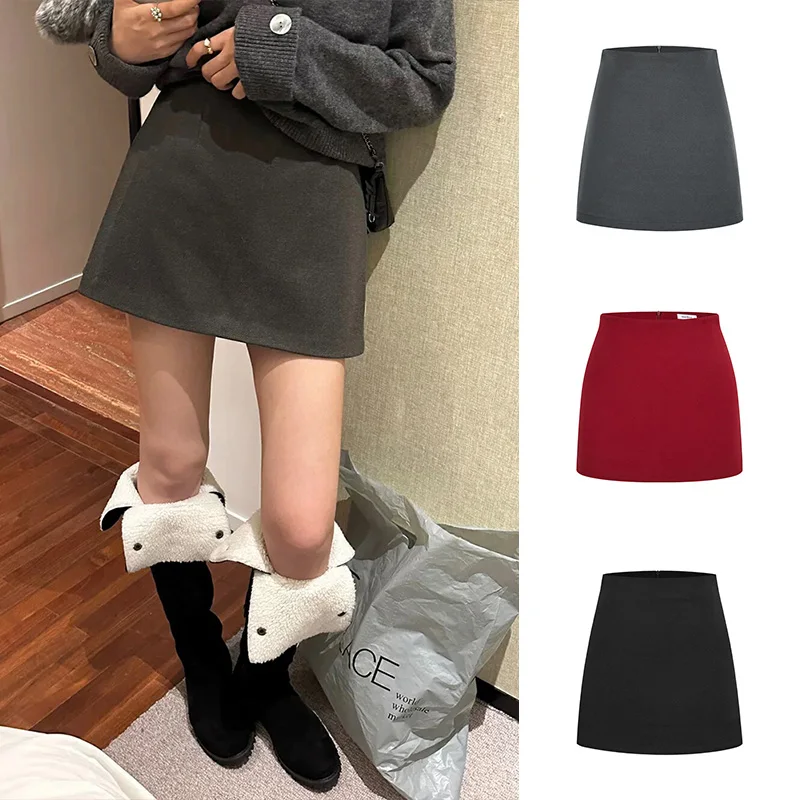 MosesQueen High Waist Black  Skirt Early Autumn Style Prevent Exposure Slim A-Line Bodycon Skirt Women's Fashion