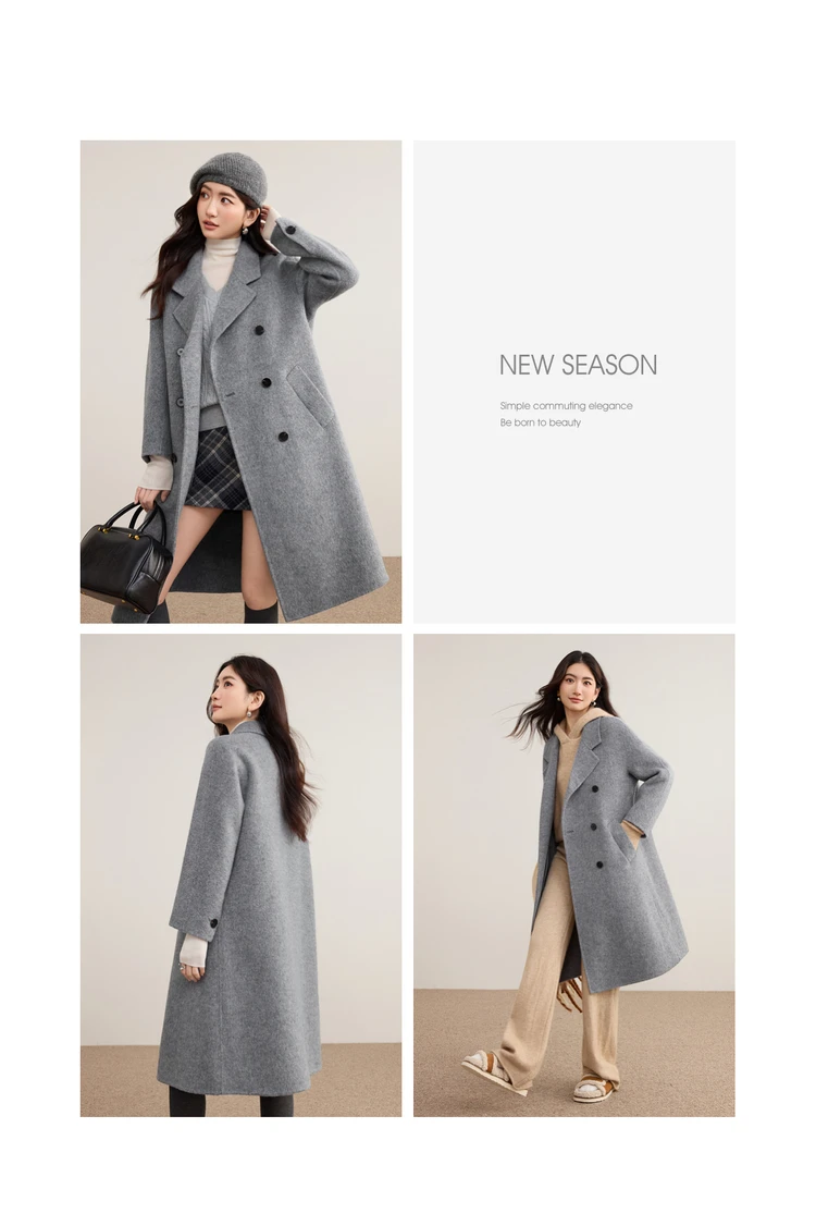 SENTUBILA Damen-Wollmischmantel, langer Wintermantel 2026, warmer Überziehmantel im britischen Stil, lockerer Schnitt, doppelseitige Oberbekleidung W54OA8790 – Detail 27