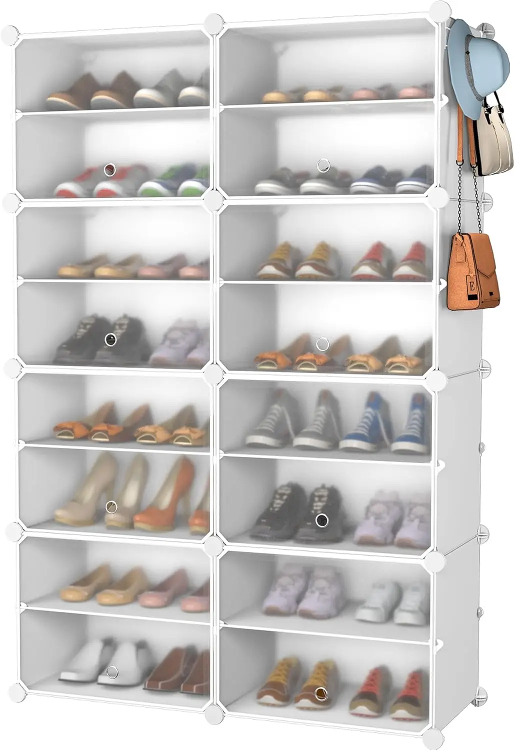 8-Tier Shoe Organizer for Closet, 32-Pair Shoe Storage Cabinet, White, Metal