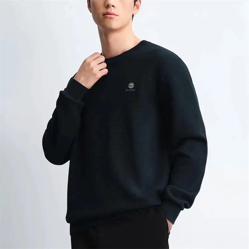 

Мужской зимний вязаный свитер, круглый, простой, на подкладке, теплый пуловер из смеси хлопка, повседневный длинный све, круглый Ne