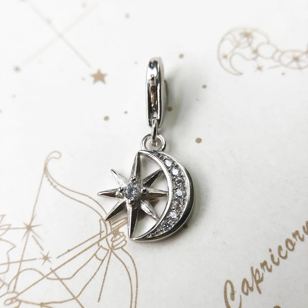 سحر قلادة نجمة وقمر جديد أوروبا نمط مجوهرات للنساء هدية عصرية في 925 الفضة الاسترليني #4