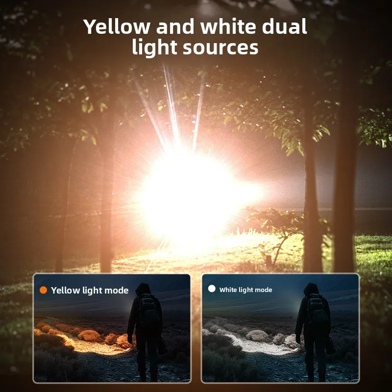 ไฟฉายระยะไกลพิเศษ 750 ม. 15 วัตต์ ปรับโฟกัสได้ แสงความเข้มสูง แบตเตอรี่ 5000mAh/26650 ความจุสูง ช่องเสียบ Type-C