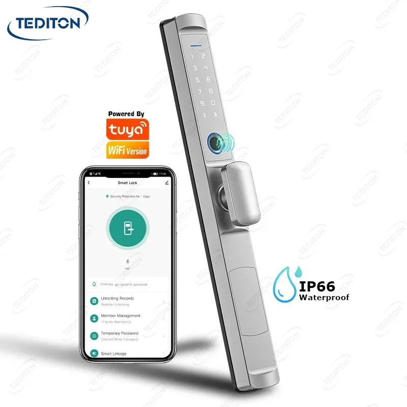 Tediton Keyless TTlock Electronic Intelligent Door Handle Lock Smart Fingerprint Sliding Door Lock