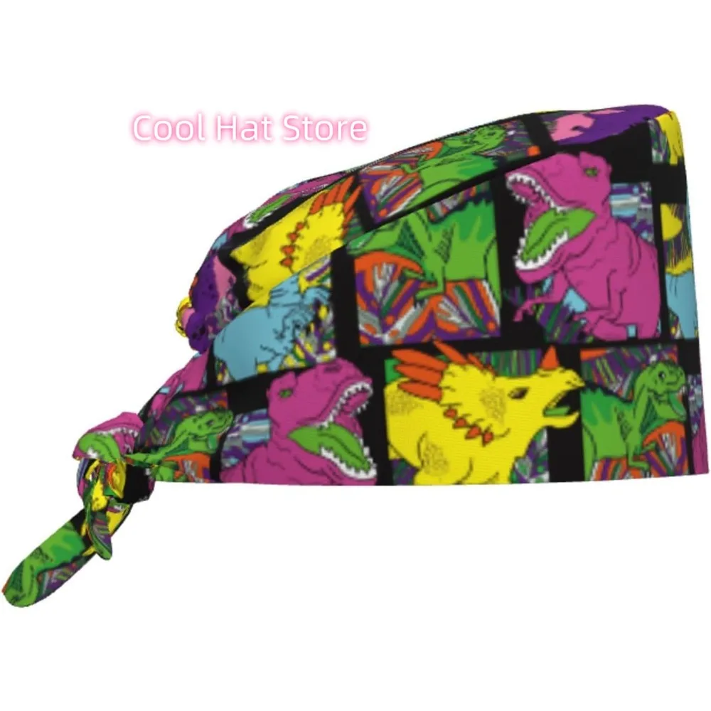 Dinosaur Bones Scrub Caps Adjustable Working Caps with Sweatband Unisex Head Cover Tie Back