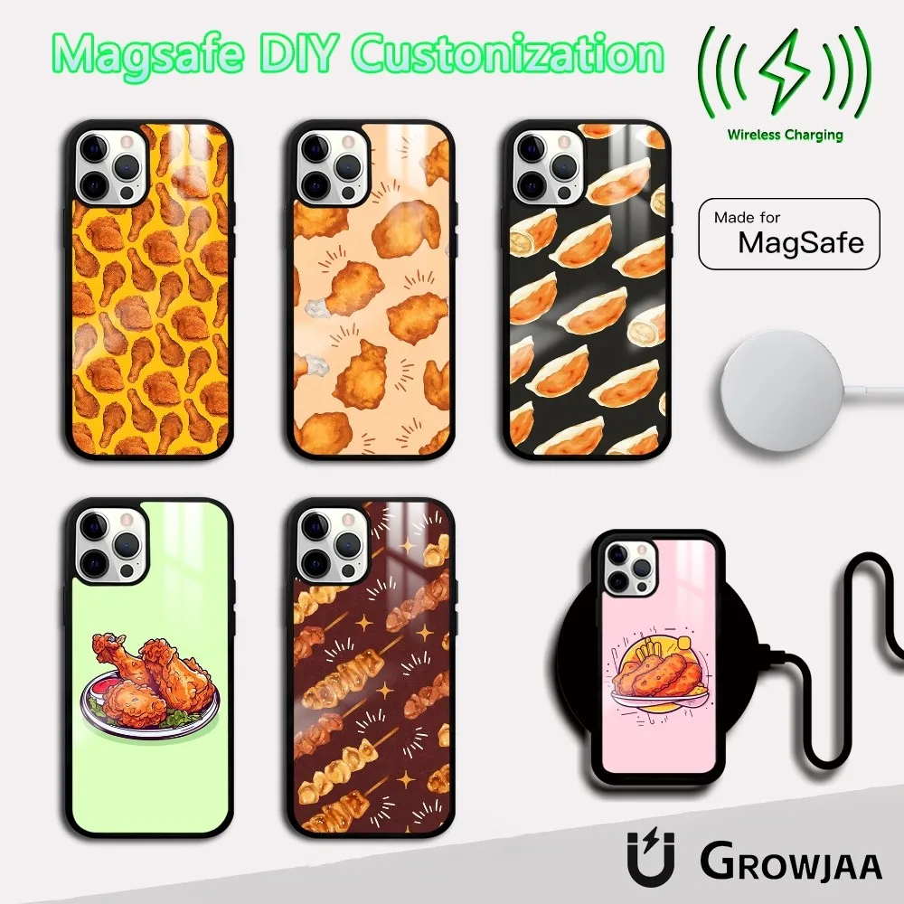 

Korean fried food Chicken Phone Case For iPhone 16 15 14 13 12 11 Pro Max Plus Mini Magsafe Mirror Wireless Magnetic Cover