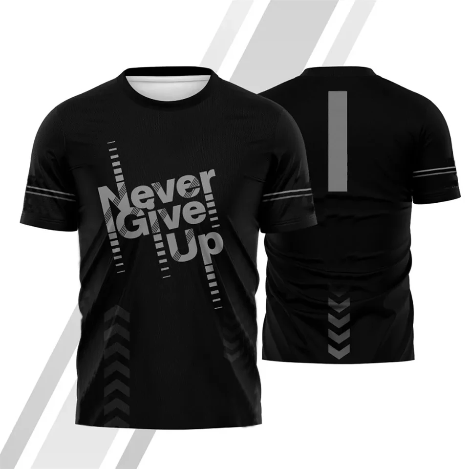 Men's T-shirts Sport Running T-shirt Quick-drying Never Give Up Graphics Short Sleeve Tees Outdoor Training Clothing Tops Summer