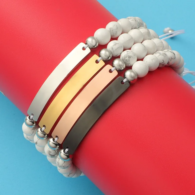 

10Pieces Stainless Steel Bent Piece Connection Black Agate White Turquoise Hand Woven Wristband Couple Wristband