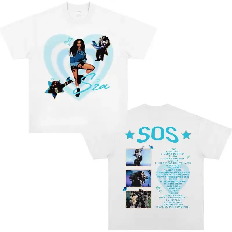 SZA SOS Album Graphic Print T Shirt Vintage Punk Hip Hop Harajuku T Shirt Fashion Casual high quality T Shirt Women Men's Tops