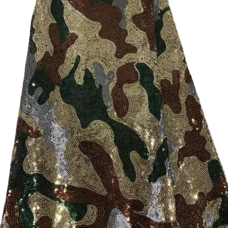 1yard Camouflage Sequin Fabric Embroidery Sequin Fabric Lace Nigerian African Fabric for DIY Sewing Bag Lining Clothing