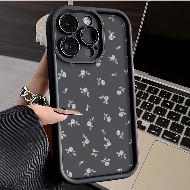 Purple Fragmented Flowers ﻿Phone Case for iPhone 14 15 Pro Max 13 12 11 X XS XR 7 8 Plus SE 2020 Matte Printing Silicone Cover