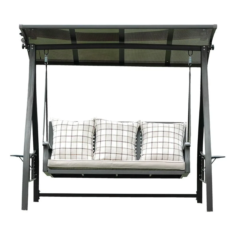 Solar LED Hanging Swing Bed  Waterproof Aluminum Alloy Patio Lounger for Two  Outdoor Daybed with Canopy & Solar Lights