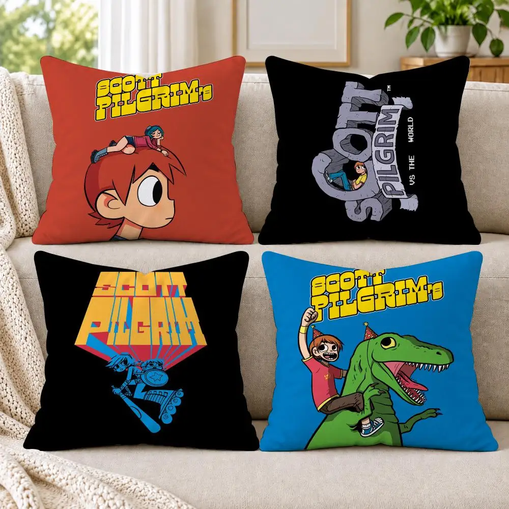 Cartoon S-Scott P-Pilgrim Cushion Cover Short Plush Double-Sided Printing Sofa Bedroom Pillow Case Aesthetic Home Decor