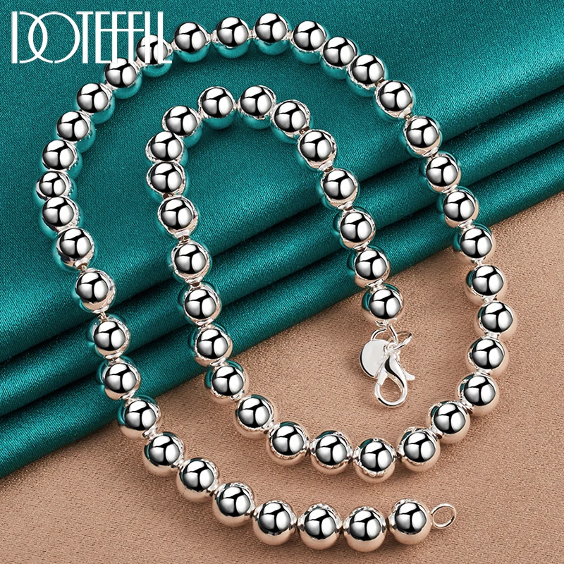DOTEFFIL 925 Sterling Silver 8mm Hollow gładki koralik ozdobiony paciorkami łańcuch naszyjnik dla kobiet mężczyzn zaręczyny ślub urok biżuterii
