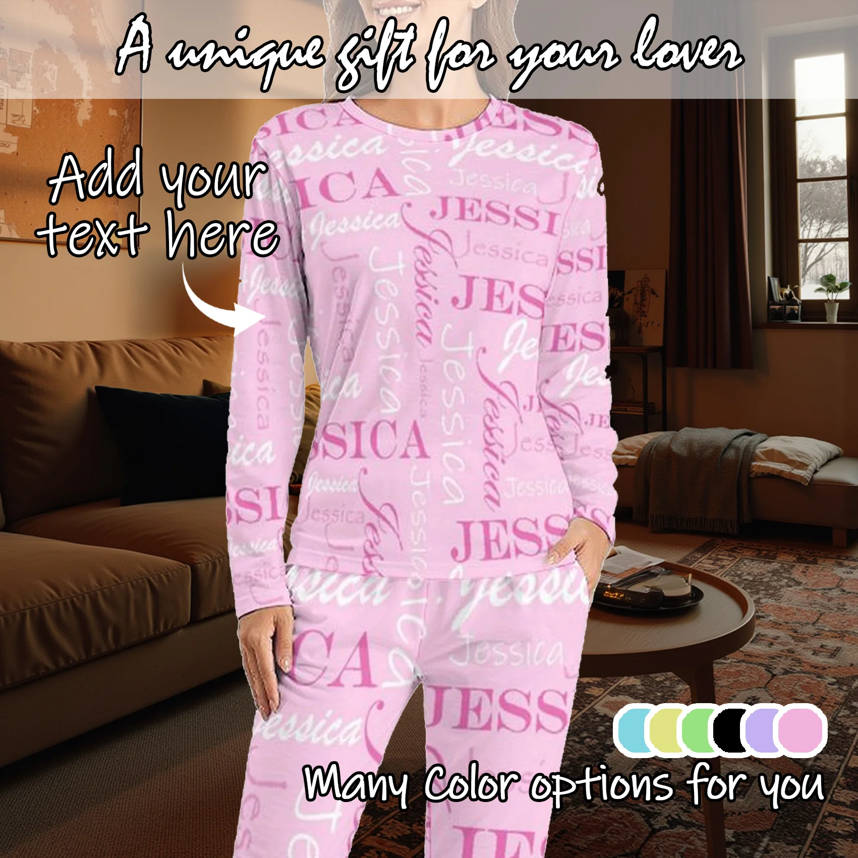 

Custom Women Pajamas with Face homewear Custom Women long Sleeve Pajama Set Personalized gift family couple pet