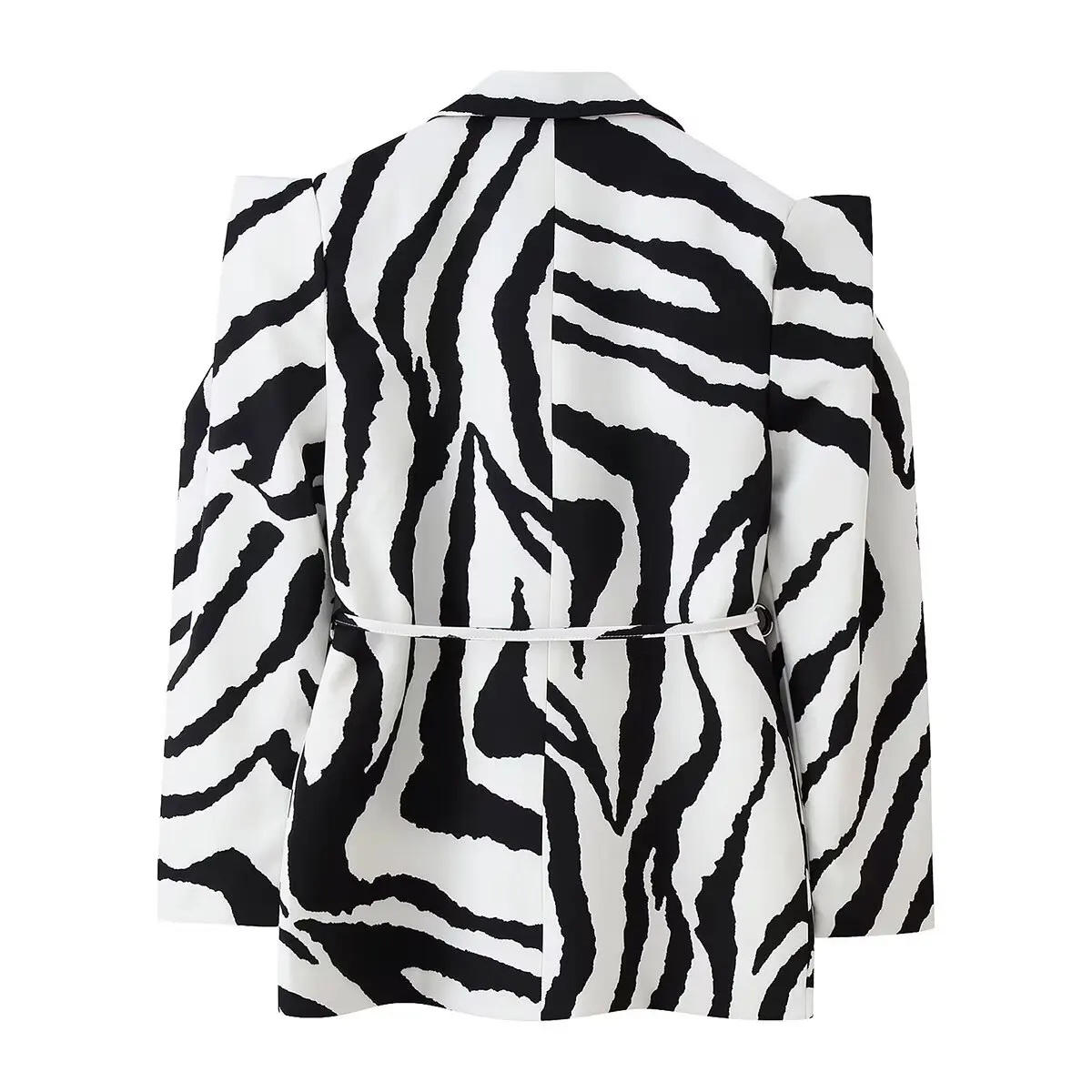 Spring Zebra Striped Lacing Up Bow Sashes Wide Shrug Shoulder Long Sleeve Blazer Chill Vintage Women Pockets Loose Suit Coat