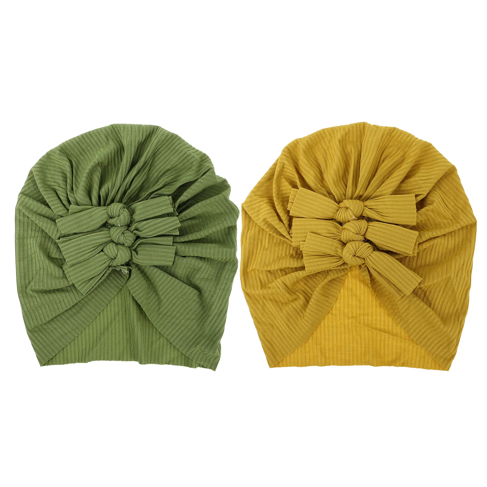 

2 Pcs Baby Turban Hat Children Bowknot Solid Color Wrinkle Newborn Cap Comfortable Kids Headwear Photography Prop Cloth Hat