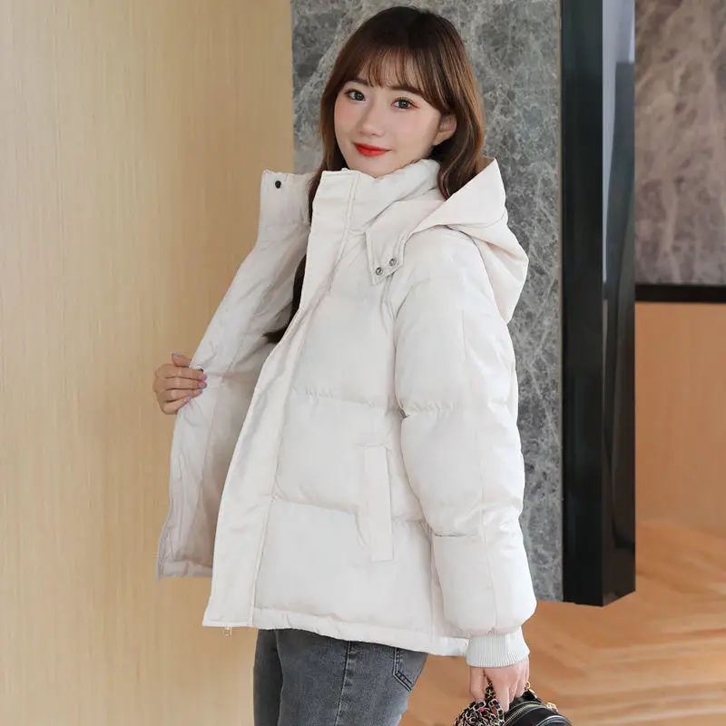 여성용 따뜻한 두꺼운 후드 오버코트, 겨울 재킷, 여성 의류, 패딩 루즈 블랙 다운 코튼 코트, 2024 신상