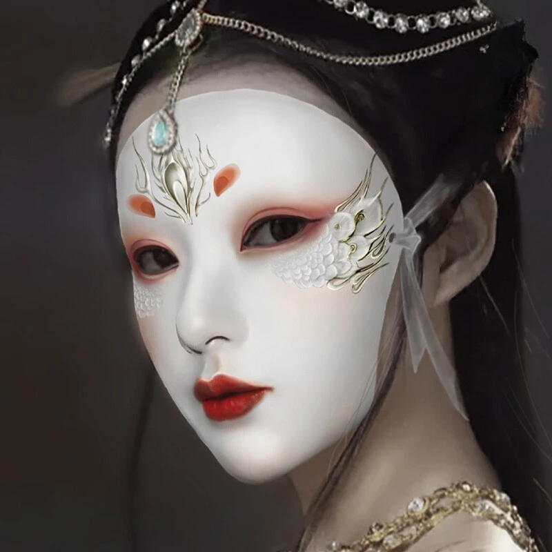 Chinese Style Dressing Performance Mask Carbon Porcelain PU Princess Mask Beautiful Ladies Face Makeup