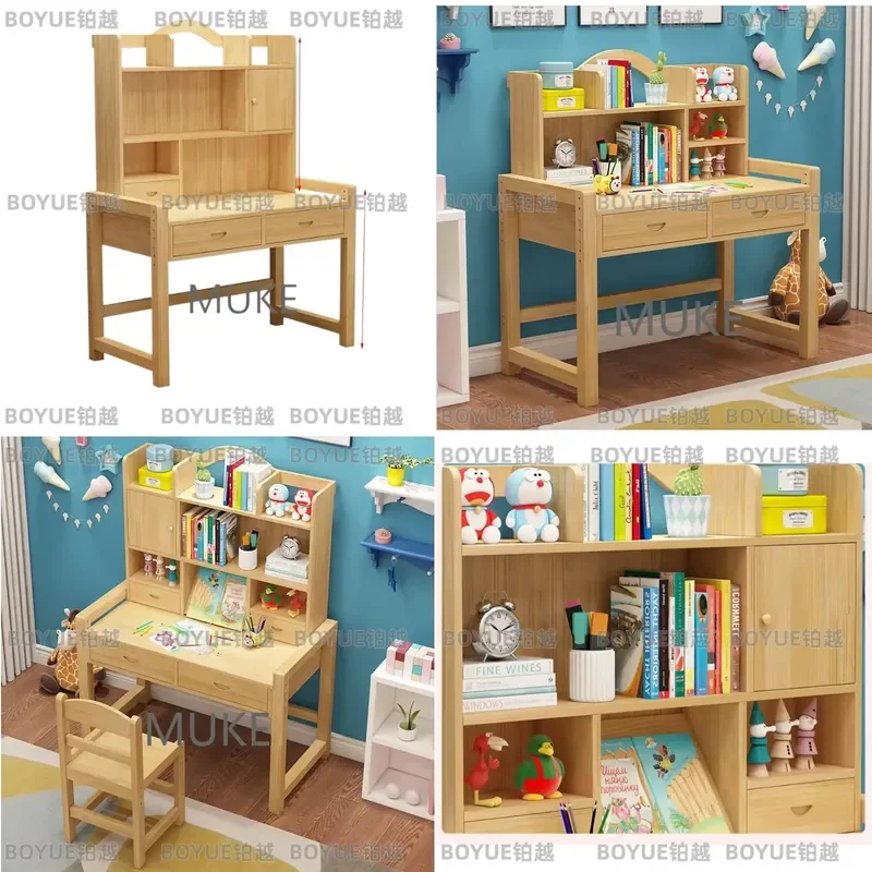 Modern Minimalist Solid Wood Kids Study Desk and Chair Set Multifunctional Writing Table for Children Room Furniture