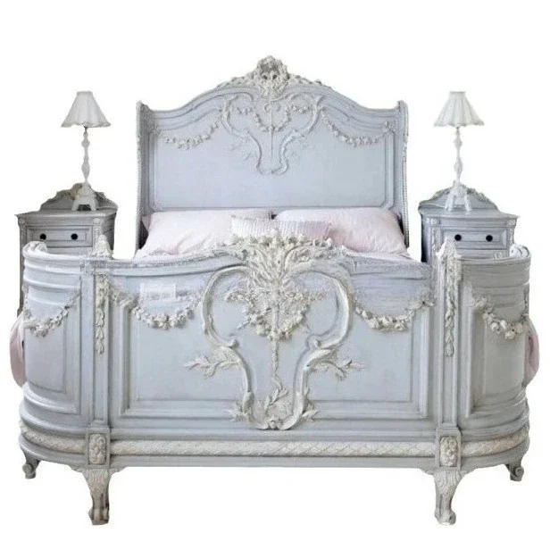 French Vintage Bed Wedding Solid Wood Design Confortable Twin Bed Master Bedroom Classic Full Body Cama De Casal Home Furniture