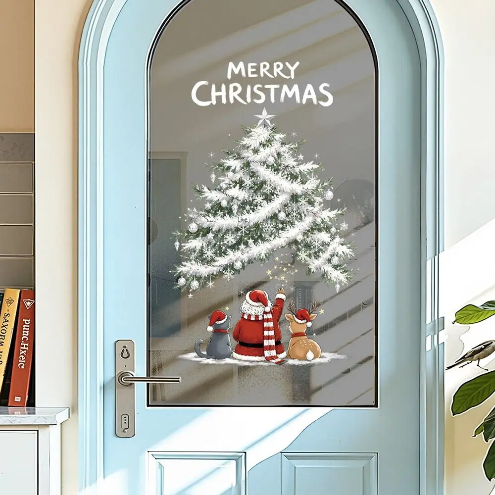 Colorful Merry Christmas Window Sticker Cartoon Pattern Electrostatic Glass Cling Decals Santa Snowman Deer Xmas Tree