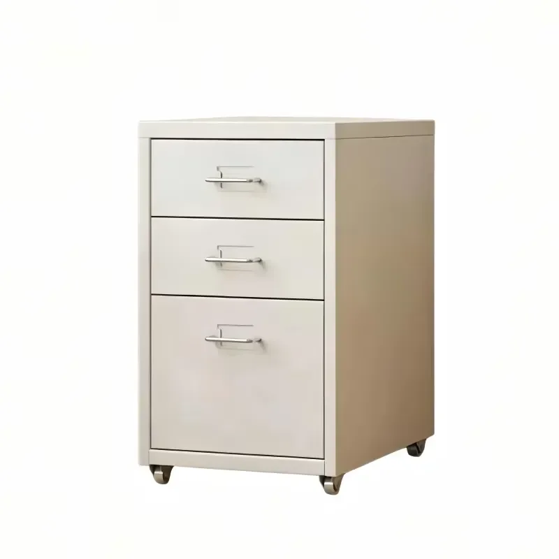 Modern three-drawer metal mobile filing cabinet, ultra-thin steel desktop storage cabinet with lock, suitable for offices,