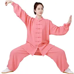 2024 new summer chinese style cotton linen tai chi set solid color adult morning exercise clothes tai chi boxing training outfit
