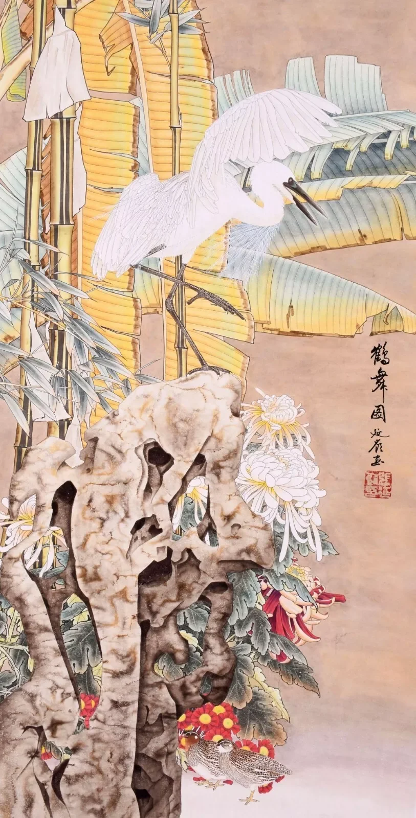 ORIGINAL ASIAN ART CHINESE FIGURE PAINTING Crane bird&flowers Art Picture Print Silk Poster Living Room Decor Home Wall