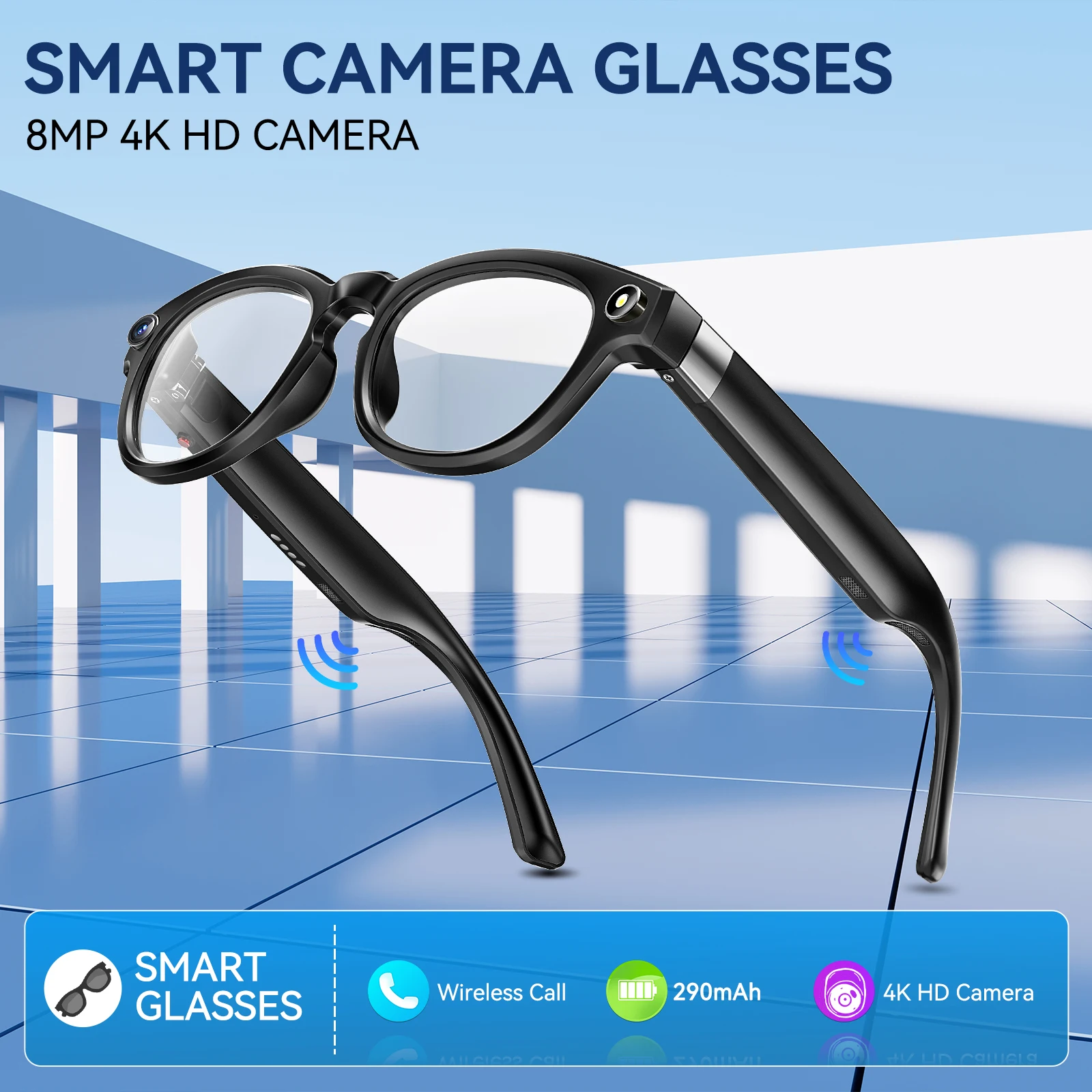 

EIGIIS 4K AI Smart Glasses Blue Tooth Audio Call AI Voice Noise Reduction Music Eyewear Waterproof Speaker Mics Calls Eyeglass