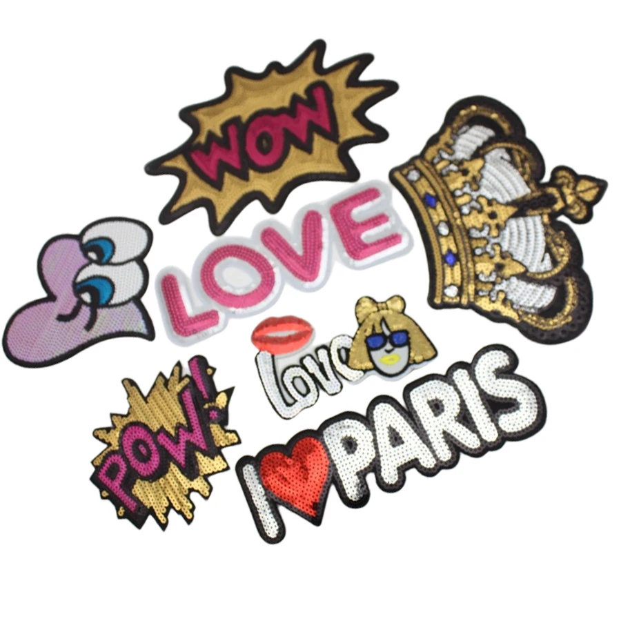 Big Sequin Applique Patches Transfer For Clothing Backpack Jacket Iron-on Sewing Thermoadhesive Fusible Stitch Stuff Accessories