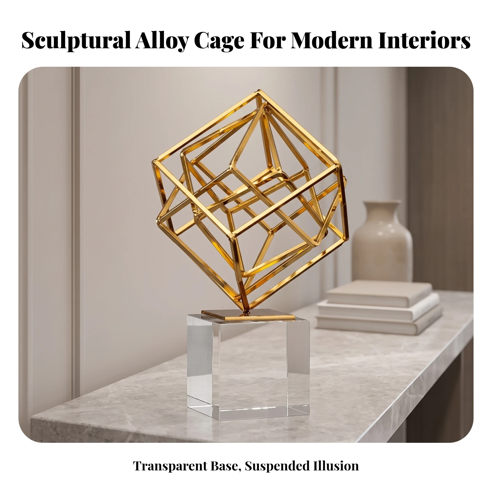 Sculpture with Acrylic Pedestal Modern Geometric Metal Sculpture Abstract Geometric Statue Contemporary Art Piece Minimalist