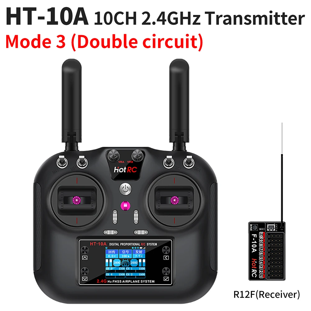 HOTRC HT-10A RC Transmitter 10CH 2.4G 1.7Inch Screen With F-10A Receiver For Model Airplanes RC Boats Car Drones DIY Robots